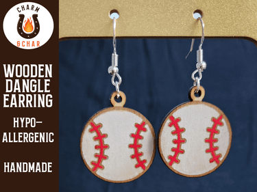 Baseball Wood Dangle Earrings - Sports Fashion Earring - Dangle Earring - Charm and Char